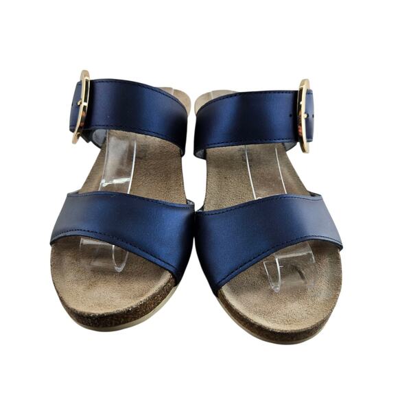 Naot Magic Sandals Womens 7 7.5 38 Wedge heel Slip On Metallic Blue Leather Gold - Picture 5 of 12